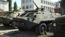 A Soviet BTR-60PB APC (left) and a Romanian TAB-71 APC (right) on display at King Ferdinand National Military Museum.