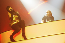 David Guetta and Tara McDonald performing "Delirious" live at Tour and Taxi in 2008 (Brussels, Belgium) Photo: Ludovic Thysebaert, 2008 Tara McDonald Delirious Live Tour.png