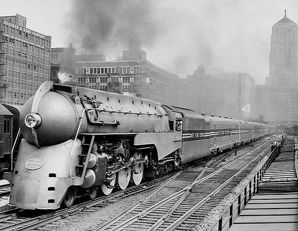 The streamlined 20th Century Limited departing Chicago on a trial run in June 1938