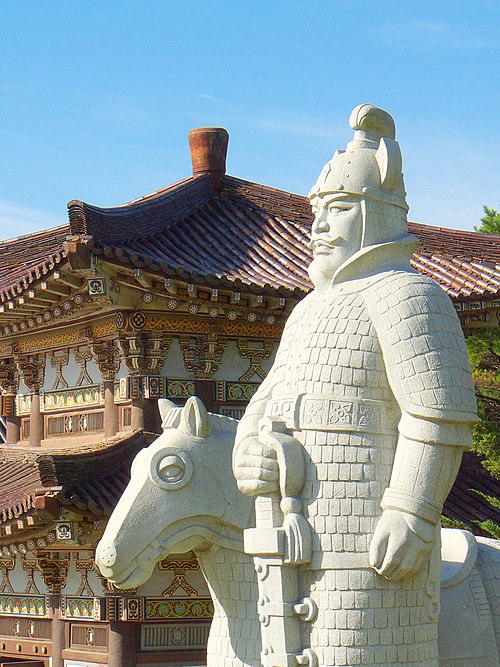 Statue of Jumong at the Tomb of King Tongmyŏng in Pyongyang, North Korea