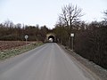 Čeština: Mořina-Trněný Üjezd, okres Beroun. Silnice III/10122 z Mořiny do Kuchaře, most bývalé vlečky. English: Mořina-Trněný Újezd, Beroun District, Central Bohemian Region, Czech Republic. A road III/10122 from Mořina to Kuchař, a bridge of the former railway siding. Camera location 49° 57′ 59.6″ N, 14° 13′ 20″ E    View all coordinates using: OpenStreetMap
