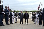 Thumbnail for File:U.S. Defense Secretary Chuck Hagel, left, escorts Georgian Defense Minister Irakli Alasania through an honor cordon at the Pentagon, May 7, 2014 140507-D-BBW835-083.jpg