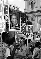 Protesting against George W. Bush in 2008 UK Anti Bush visit protest (retouched).jpg