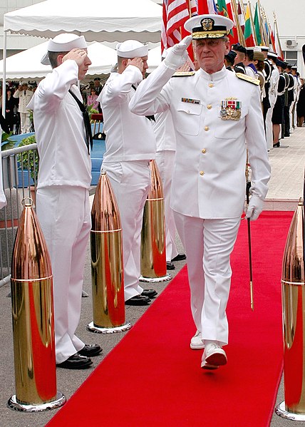File:US Navy 050523-N-9197B-003 Adm. Harry Ulrich salutes his sideboys as he exits the change of command ceremony where he relieved Adm. Mike Mullen of his dual role as Commander, Allied Joint Force Command Naples, and Commander, U.jpg