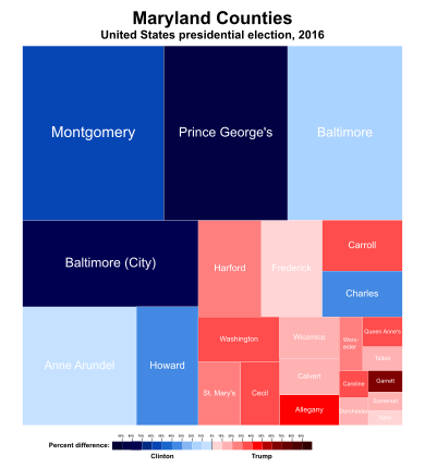 Treemap of the popular vote by county. United States presidential election in Maryland, 2016.svg