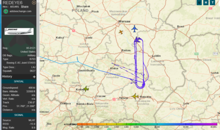 USAF E8-C near Ukraine border 23rd March 2022 circa 14:37 UTC - likely monitoring Russian vehicle movement