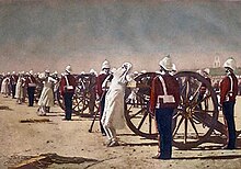 Suppression of the Indian Revolt by the English, which depicts the execution of mutineers by blowing from a gun by the British.