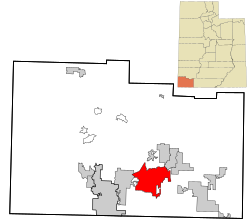 Plassering i Washington County og delstaten Utah