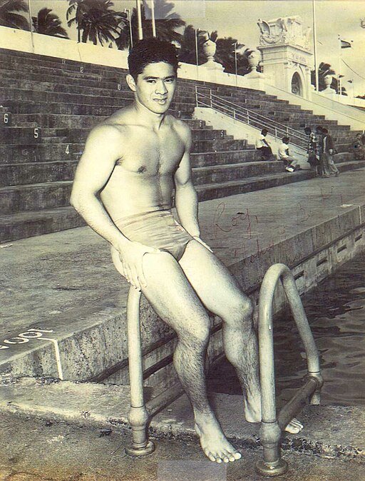 Yoshi Oyakawa at the Waikiki Natatorium War Memorial near Kaimana Beach