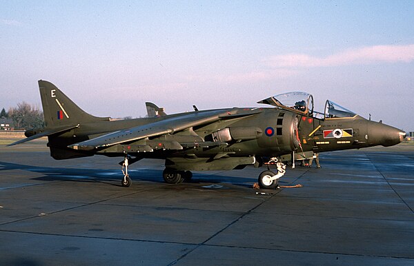 A No. 4 Squadron BAe Harrier at RAF Gütersloh during 1987.