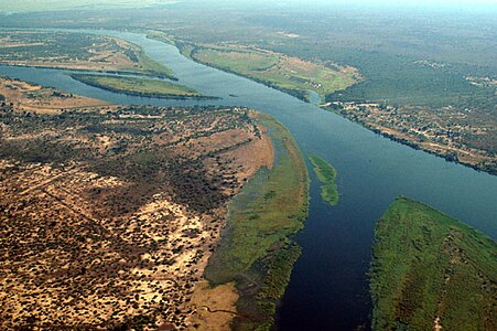 Zambezi River at junction of Zambia, Namibia, Zimbabwe & Botswana