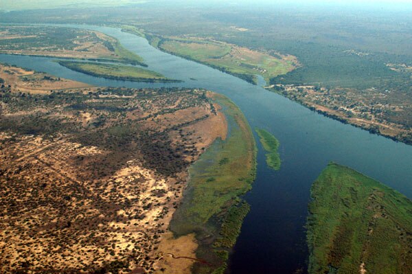 The Zambezi River at the junction of Namibia, Zambia, Zimbabwe and Botswana
