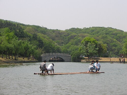 Bamboo raft in Nanjing Pearl Spring Tourist & Holiday Resort, in Pukou District