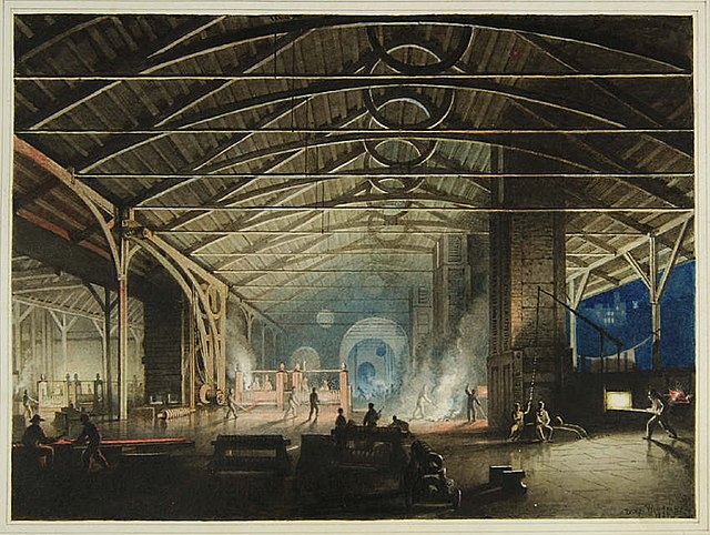 Cyfarthfa Ironworks Interior at Night, by Penry Williams, (1825)