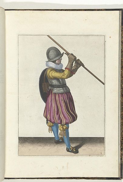 File:002 (pikeman, color) Book illustrations of Nassausche wapen-handelinge, van schilt, spies, rappier, ende targe.jpg