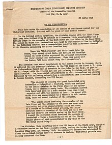Message from Major General Terry Allen congratulating the Timberwolves. Page 1. 104th Timberwolf G-2 Monitoring Report 23 April 1945 page1.jpg