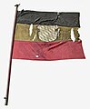 Bandiera studentesca con i colori nazionali tedeschi (in una sequenza insolita) e lo stemma bavarese a rombi, realizzata a mano dalla regina Teresa di Baviera e da altre donne Wittelsbach per lo studente Freikorps di Monaco (1848)