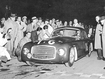 Ferrari 166 S (#003S)[5] bi Allemano winnin its first race, Mille Miglia (Mey 2, 1948) bi Clemente Biondetti and Giuseppe Navone