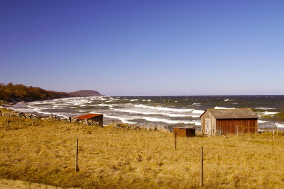 Stormy sea at a fishing village. Simrishamn, Sweden