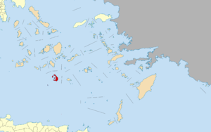 המיקום של האי סנטוריני בים האגאי
