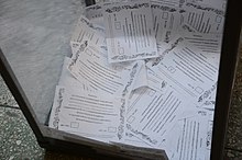 Marked ballots for the Donetsk referendum inside the ballot box. 2014-05-11. Referendum v Donetske 001.jpg