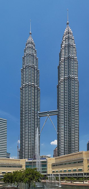 The Petronas Towers in Kuala Lumpur were the tallest from 1998 to 2004.