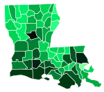 Support for Maness by parish:   >9%   8–9%   7–8%   6–7%   5–6%   4–5%   3–4%   2–3%   1–2%   <1%