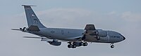 A KC-135R Stratotanker, tail number 63-8888, on final approach at Kadena Air Base in Okinawa, Japan in March 2020. It is assigned to the 909th Air Refueling Squadron at Kadena AB.