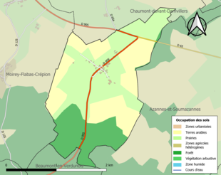 Carte des infrastructures et de l'occupation des sols de la commune en 2018 (CLC).