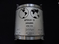 Replica of the replacement Apollo 13 plaque, with Swigert's signature instead of Mattingly's; James Lovell has the original