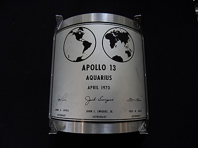 Replica of the lunar plaque with Swigert's name that was to cover the one attached to Aquarius with Mattingly's name