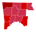 Womack counties in red, Whitaker counties in blue. AR-3 2010 Election Results by County.svg