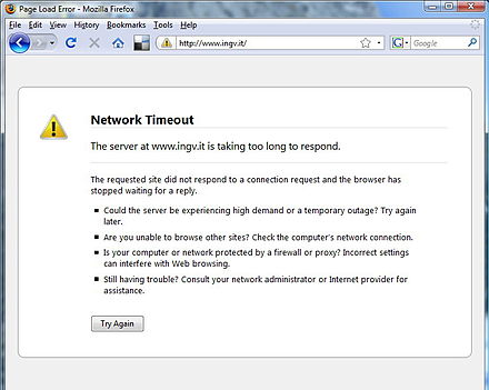 Network timeout preventing a Web browser from loading a page