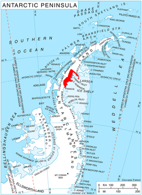 Ubicación de la costa de Foyn en la península Antártica