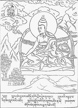 Тибетска рисунка: Асанга получава учения от Бодхисатва Майтрея на небесата Тушита
