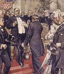 1901 illustrated depiction of the moment Leon Czolgosz shot President William McKinley.