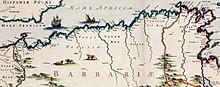 This detail of a map by Jan Janssonius (1588-1664) shows the former "Barbary Coast" of North Africa, known in the 17th century as Barbaria, now covered by Algeria. Atlas Van der Hagen - Barbary Coast.jpeg