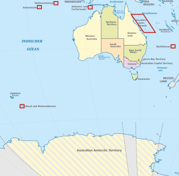 Carte de l'Australie, zones extérieures marquées