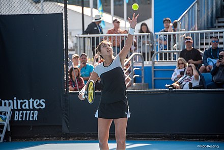 Diyas prepares for the serve at the 2020 Australian Open