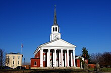 St. Joseph Proto-Cathedral in Bardstown Basilica of Saint Joseph Proto-Cathedral (Bardstown, Kentucky), exterior, view from the corner opposite the basilica.jpg