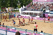 Deutsch: Beachhandball bei den Olympischen Jugendspielen 2018; Tag 3, 9. Oktober 2018; Mädchen, Vorrunde, Gruppe A - Chinese Taipei (Taiwan)-Mauritius 2:0 English: Beach handball at the 2018 Summer Youth Olympics at 9 October 2018 – Girls Preliminary Round Group A‎ – Chinese Taipei-Mauritius 2:0