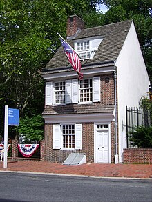Betsy Ross House in Philadelphia was restored by Okie between 1937 and 1941. Betsy-Ross-House.JPG