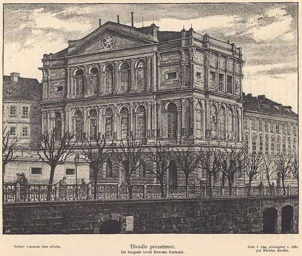 Prague Provisional Theatre on historic painting