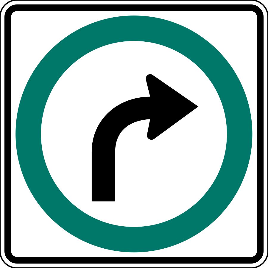 Turn p. Multi turn ahead sign.