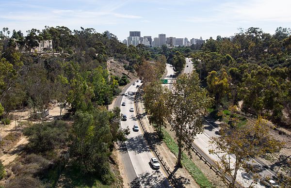 The Cabrillo Freeway, looking south from the Cabrillo Bridge in Balboa Park