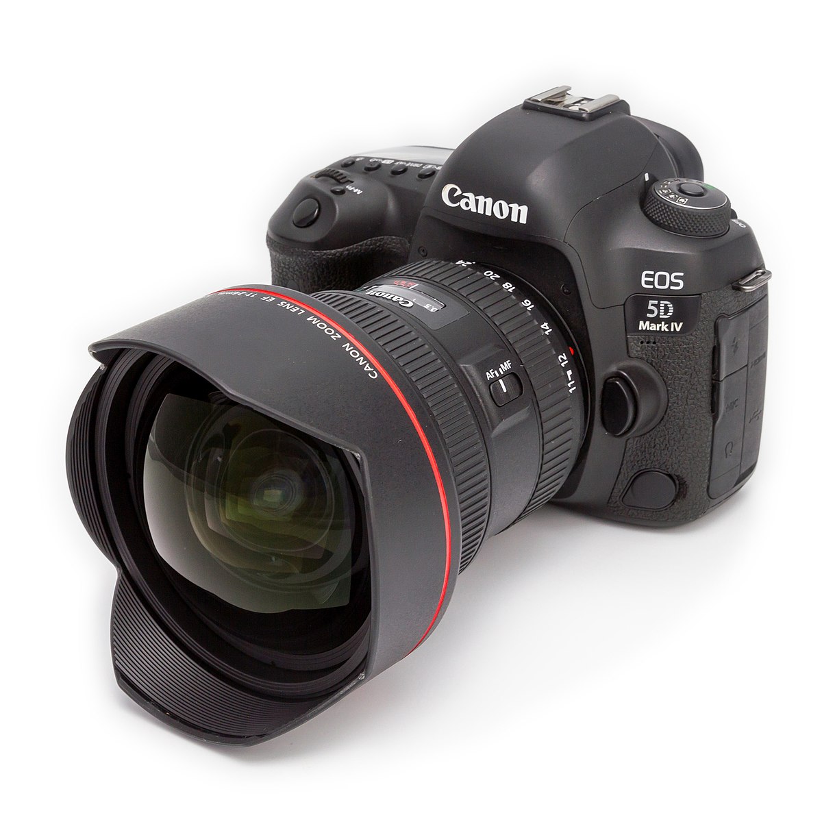 The Canon EOS 5D Mark IV body with lens attached to it
