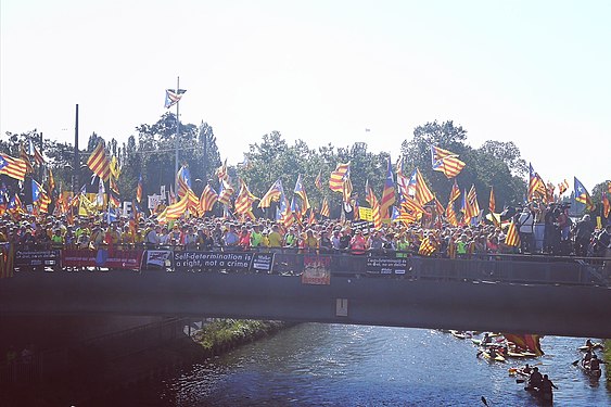 Catalanes demonstrating at the European Parliament in Strasbourg, July 2019, against the veto of the elected Catalan MEPs