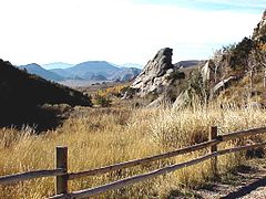 Vista dal NPS del North Fork Trailhead nella City of Rocks National Reserve, Idaho