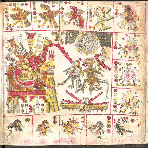 Codex Borgia page 71 depicts Tonatiuh "The Fifth Sun", and Metzli.