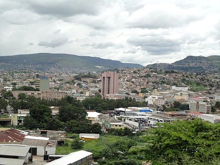 Comayagüela as viewed from Juan A. Laínez Hill with the Central Bank of Honduras Annex building in the center